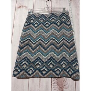 Chevron Knit Skirt Ladies 0 A-Line Blue Brown Patterned Casual Chic‎ Fashion